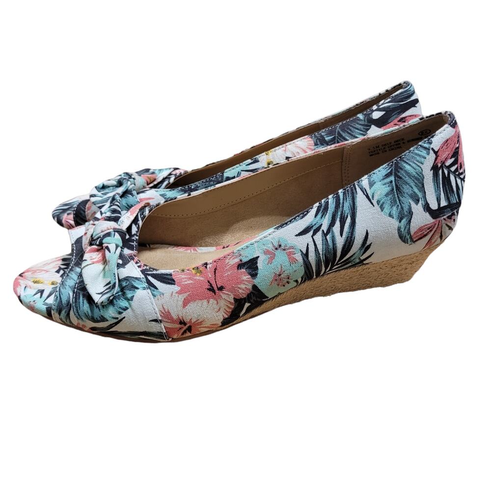 Aerosoles Heelrest Ship Deck tropical wedge espadrille peep toe sz 9.5